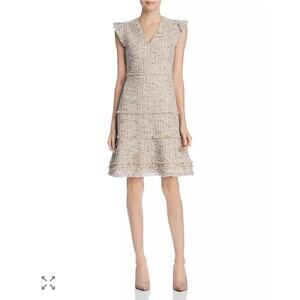 Elie Tahari Loraine Metallic Tweed Beige Cotton Blend Dress US Size 4